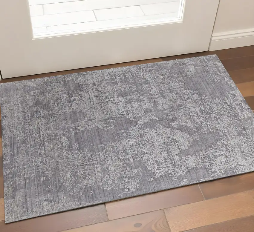 Gray And Silver Abstract Hand Woven Distressed Area Rug Photo 1