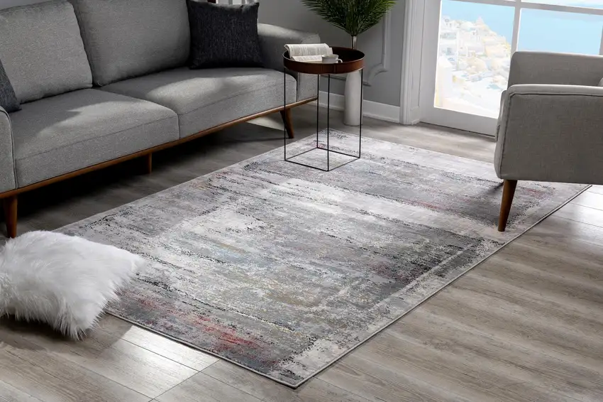 Gray Abstract Irregular Blocks Area Rug Photo 7