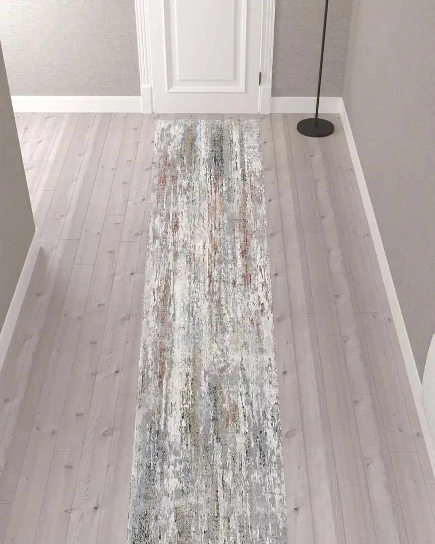 Gray Abstract Pattern Runner Rug Photo 5