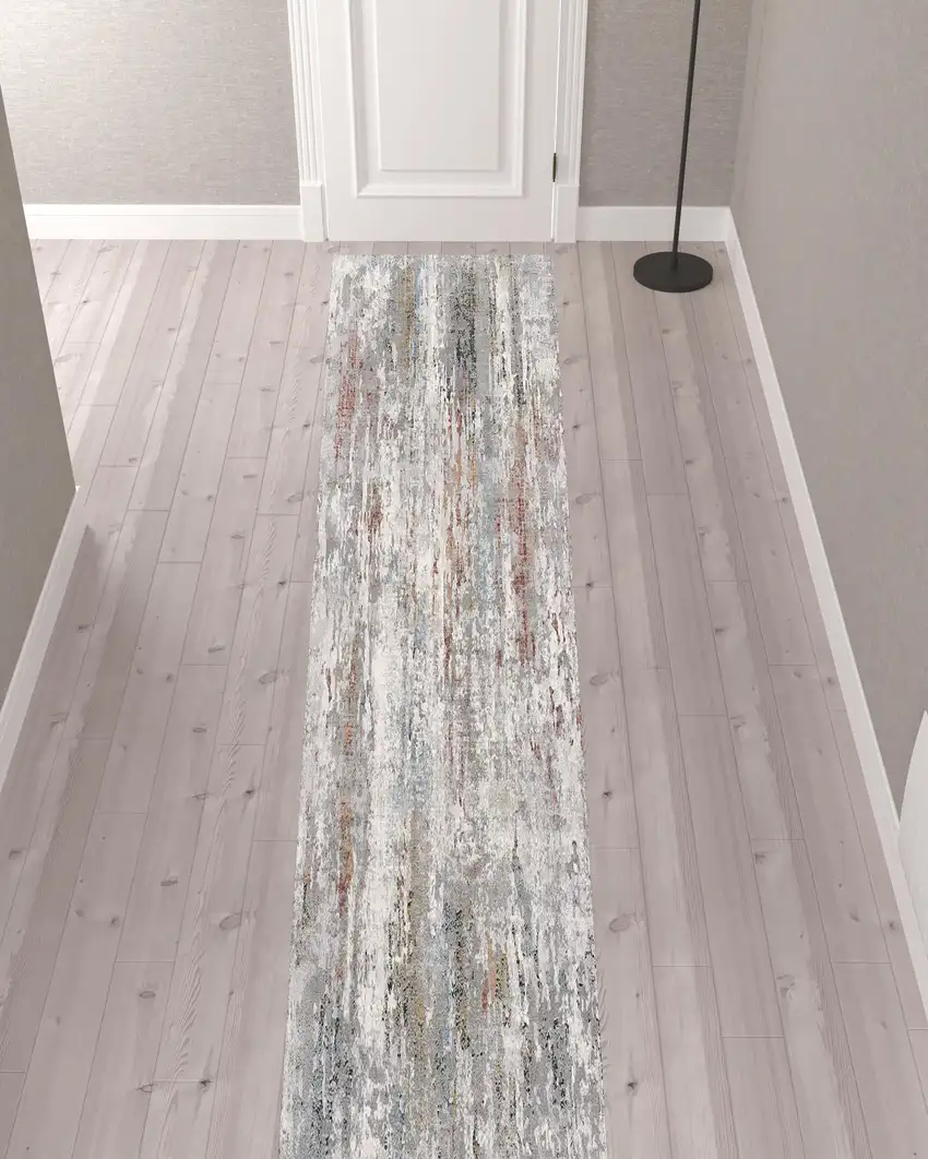 Gray Abstract Pattern Runner Rug Photo 5
