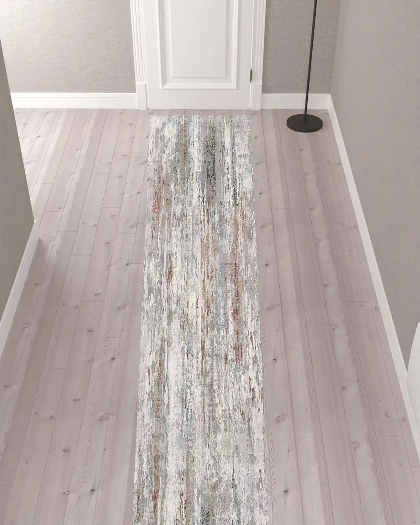 Gray Abstract Pattern Runner Rug Photo 5