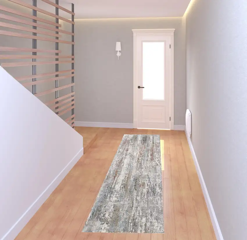 Gray Abstract Pattern Runner Rug Photo 5
