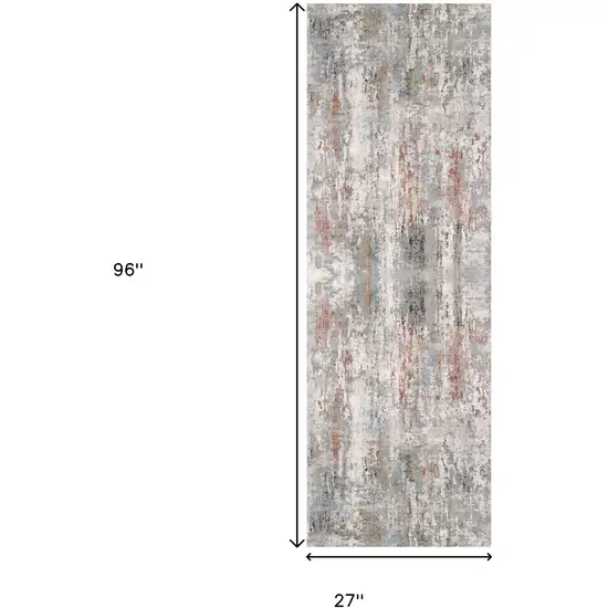 8' Gray and Ivory Abstract Power Loom Runner Rug Photo 3