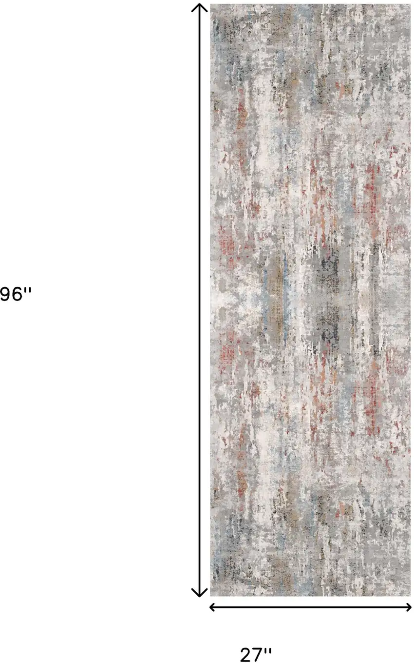 8' Gray and Ivory Abstract Power Loom Runner Rug Photo 3