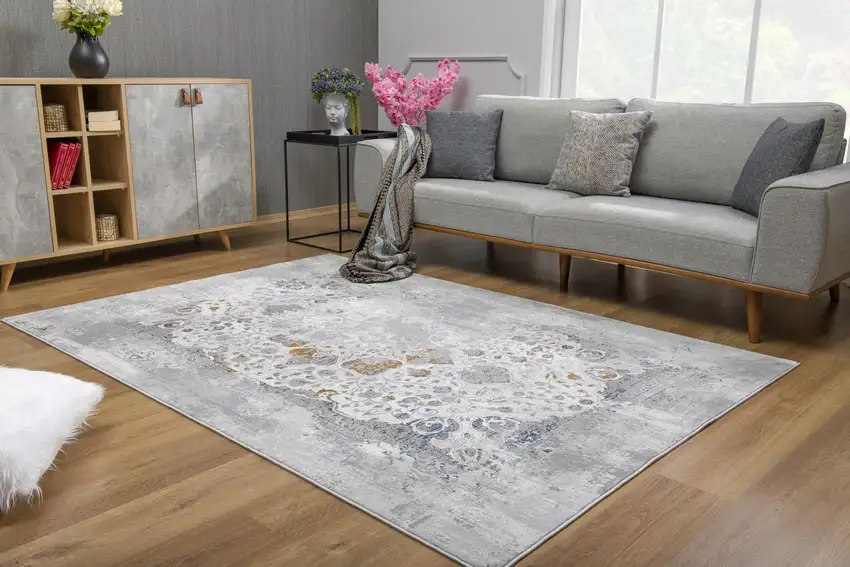 Gray Abstract Patterns Area Rug Photo 7