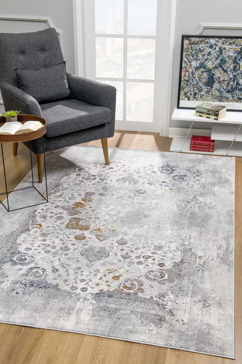 Gray Abstract Patterns Area Rug Photo 5