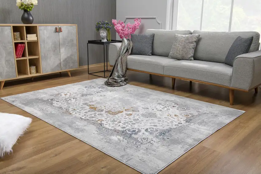Gray Abstract Patterns Area Rug Photo 6