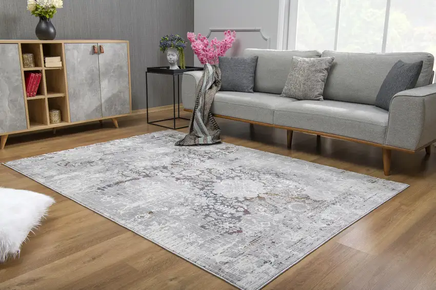 Gray Abstract Patterns Area Rug Photo 7