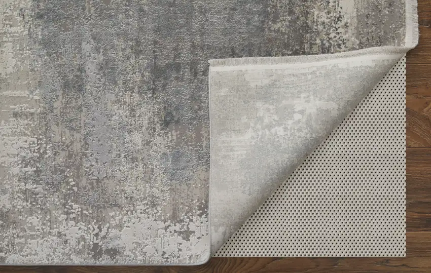Gray Abstract Power Loom Area Rug With Fringe Photo 5