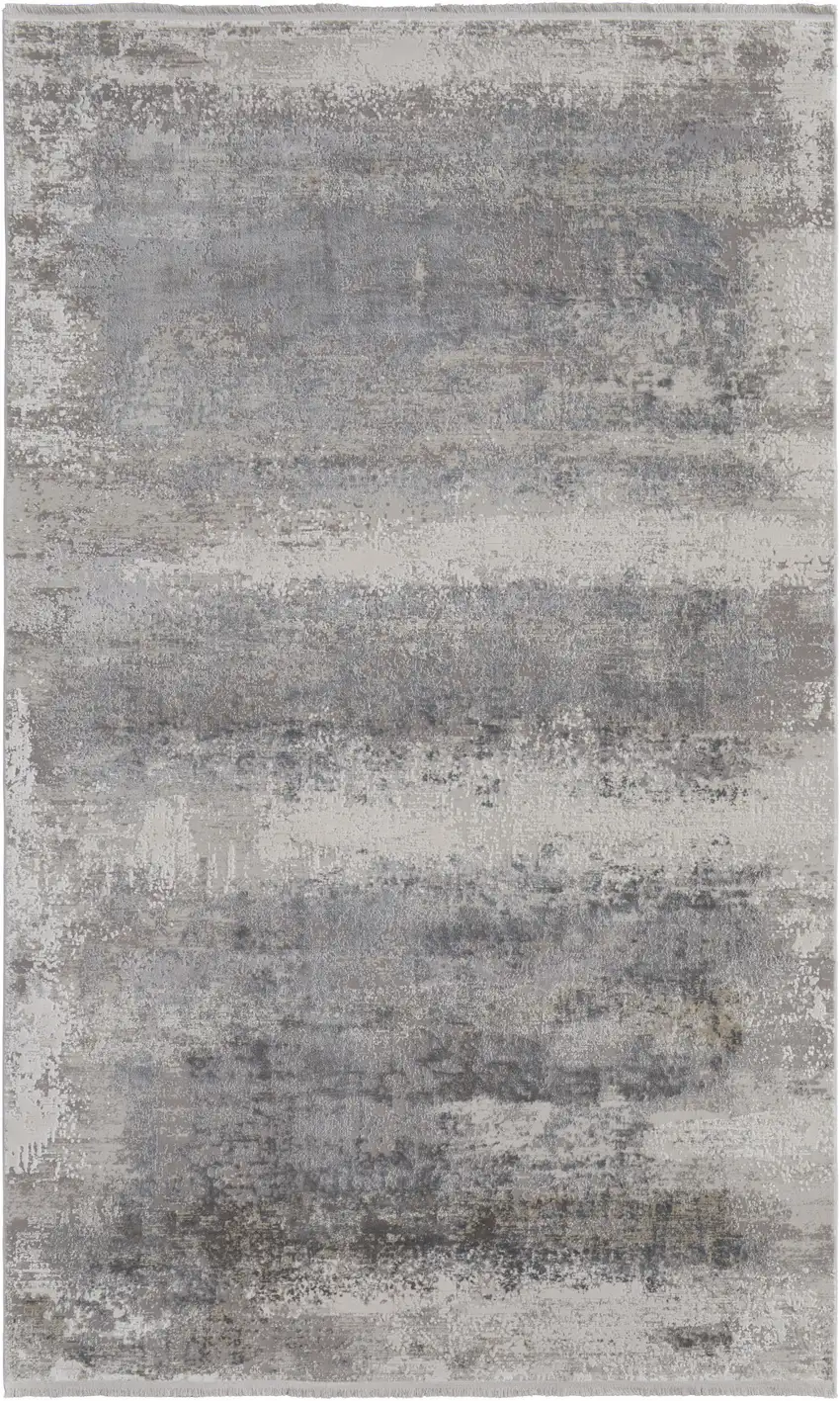 Gray Abstract Power Loom Area Rug With Fringe Photo 2
