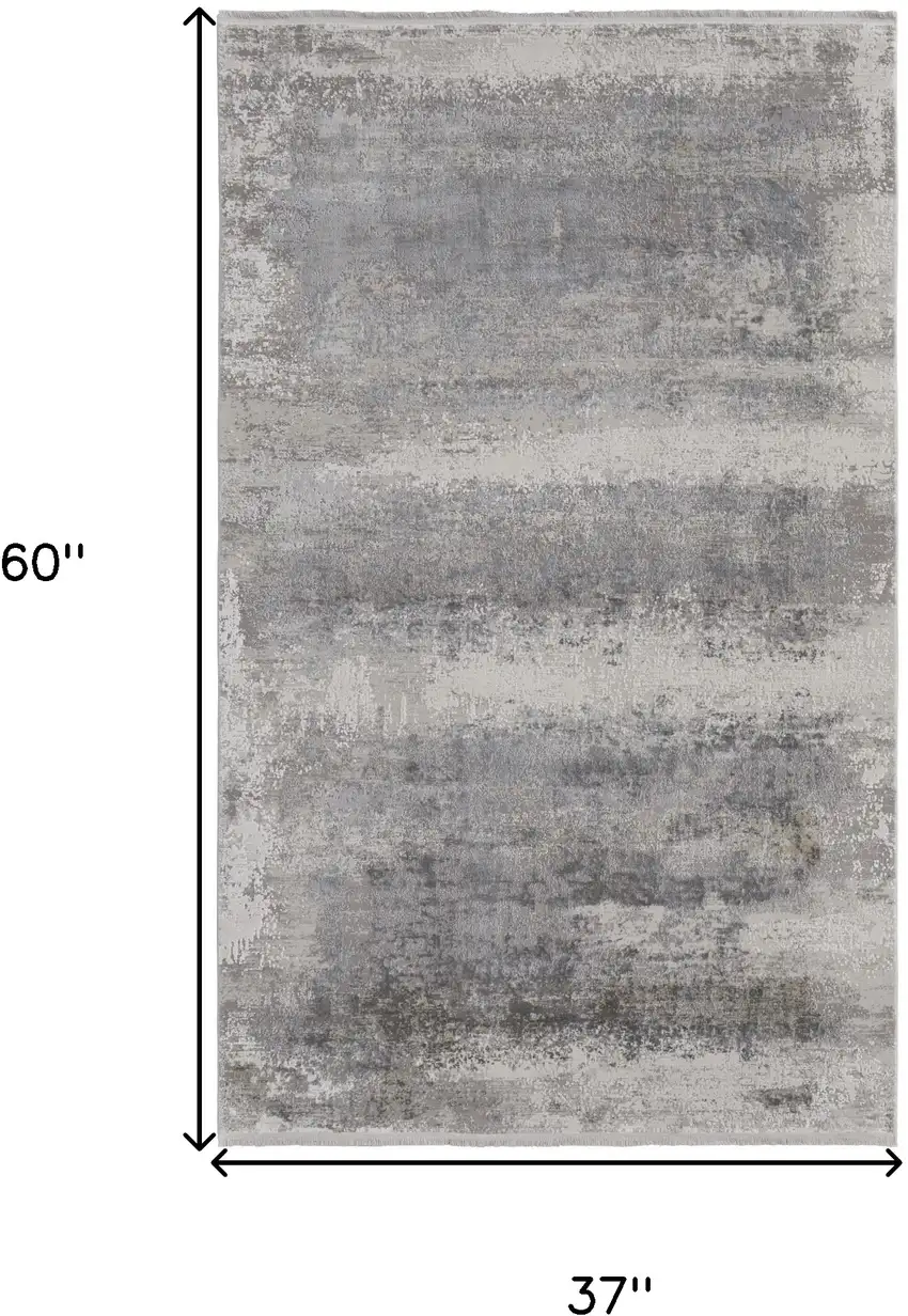 Gray Abstract Power Loom Area Rug With Fringe Photo 3