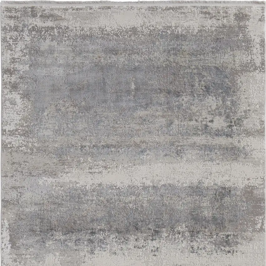 Gray Abstract Power Loom Area Rug With Fringe Photo 4