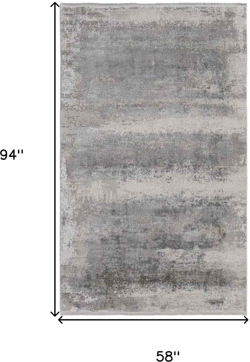 Gray Abstract Power Loom Area Rug With Fringe Photo 3