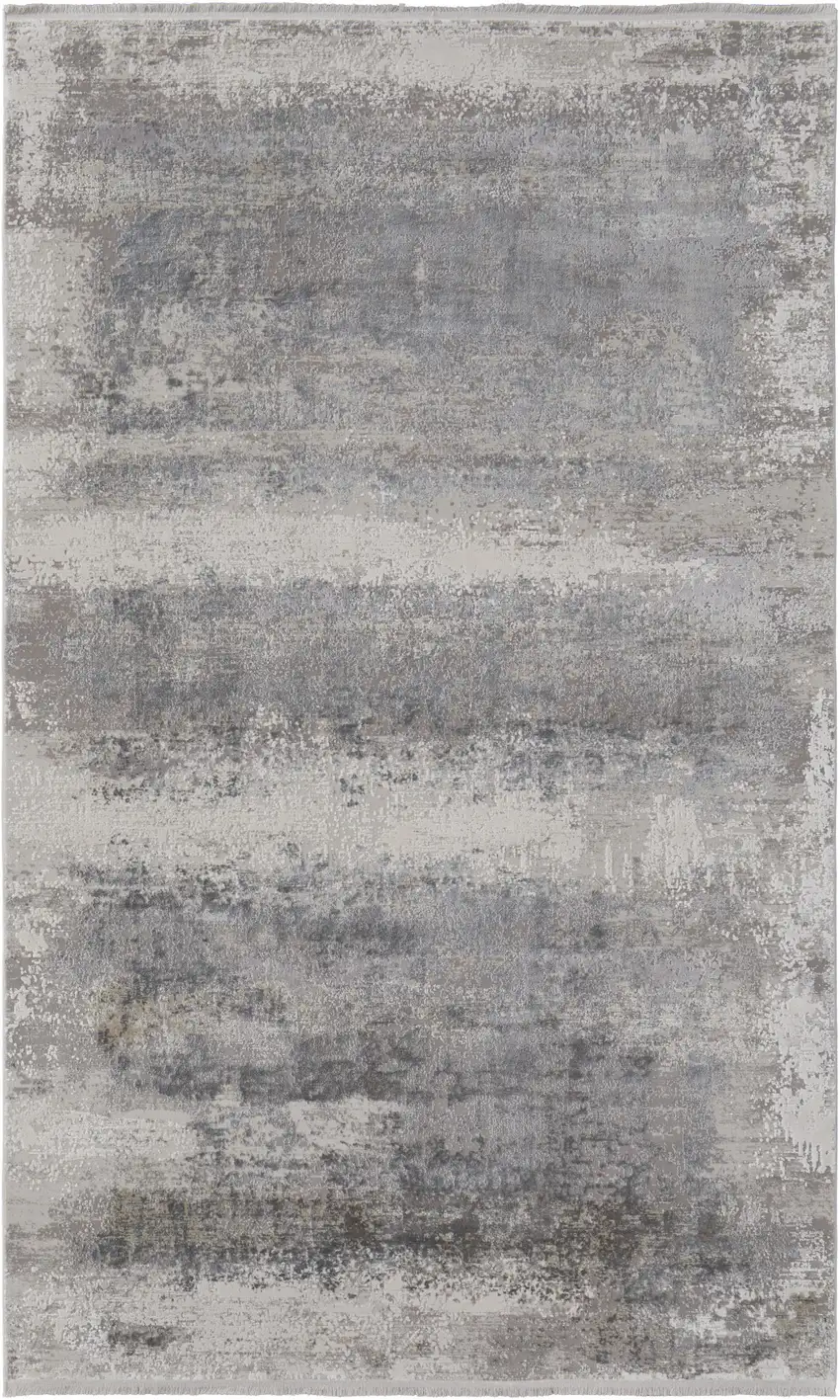 Gray Abstract Power Loom Area Rug With Fringe Photo 4