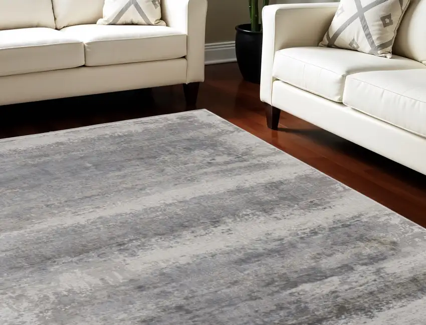 Gray Abstract Power Loom Area Rug With Fringe Photo 1