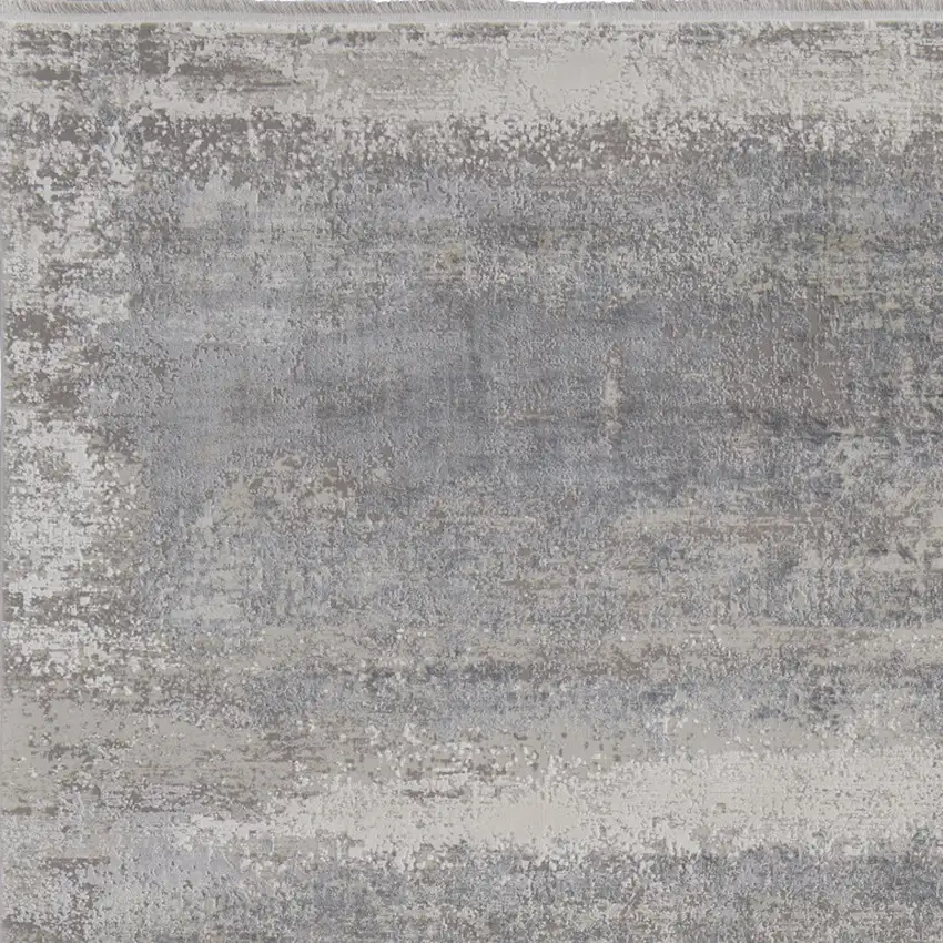 Gray Abstract Power Loom Area Rug With Fringe Photo 7