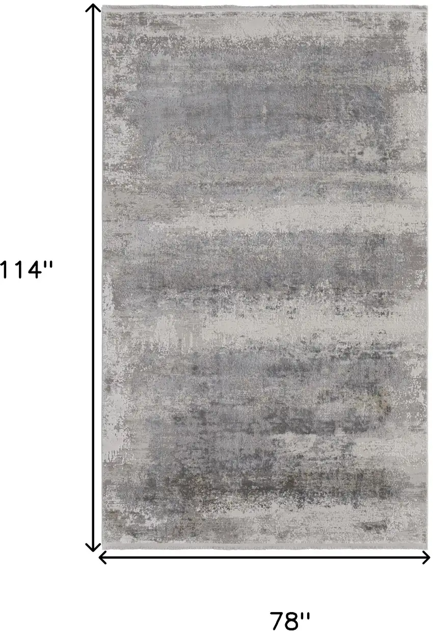 Gray Abstract Power Loom Area Rug With Fringe Photo 2
