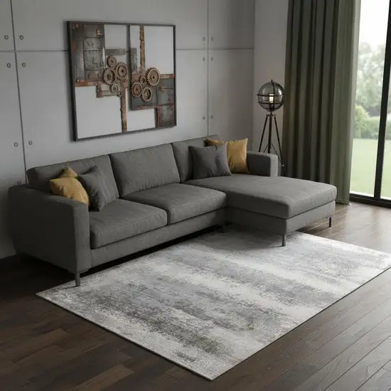 Gray Abstract Power Loom Area Rug With Fringe Photo 1