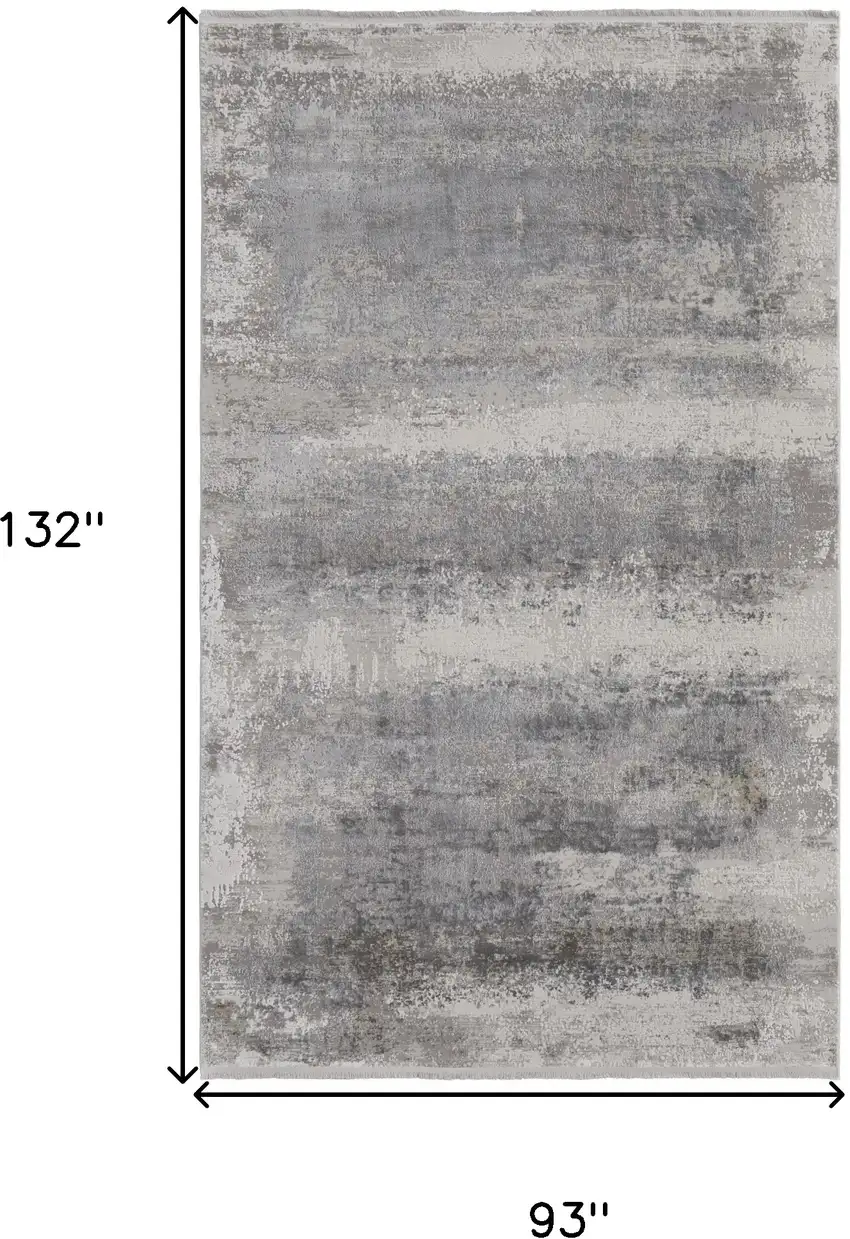 Gray Abstract Power Loom Area Rug With Fringe Photo 8