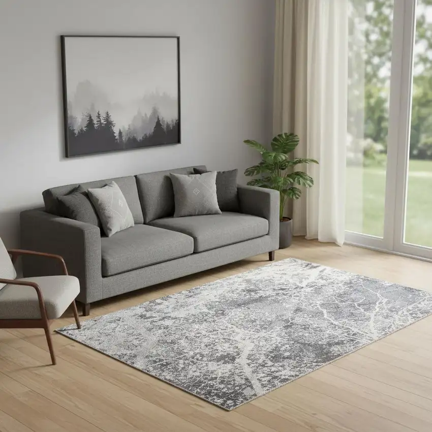 Gray Abstract Power Loom Area Rug Photo 1