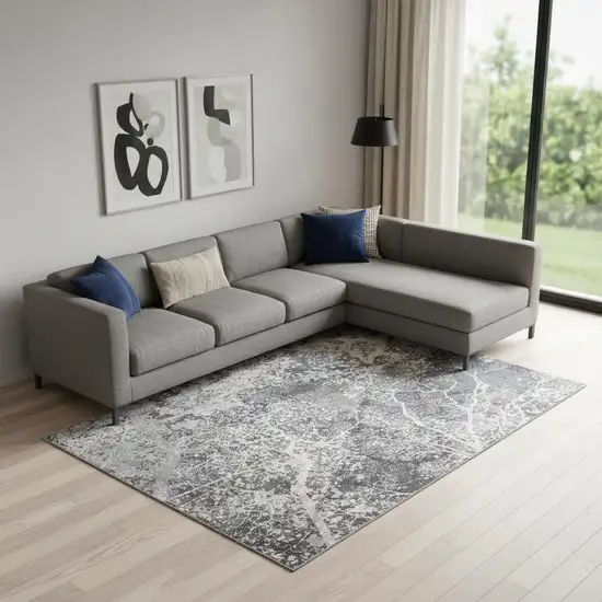 Gray Abstract Power Loom Area Rug Photo 1