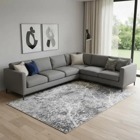 Gray Abstract Power Loom Area Rug Photo 1