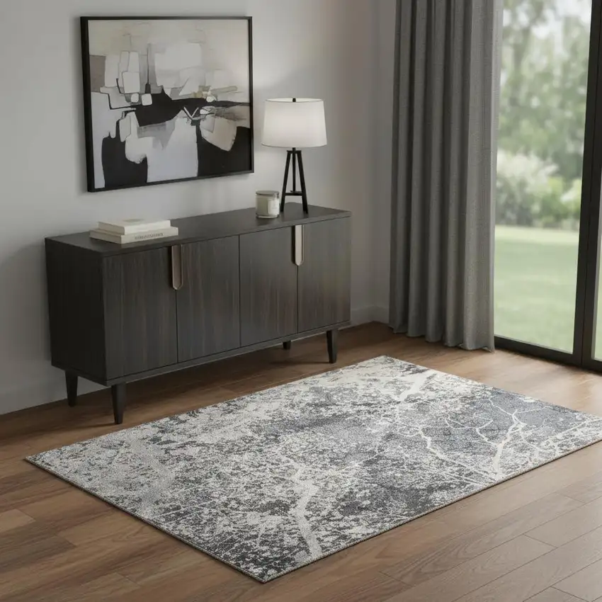 Gray Abstract Power Loom Area Rug Photo 1
