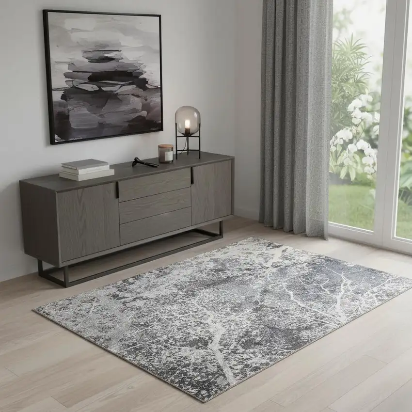 Gray Abstract Power Loom Area Rug Photo 1