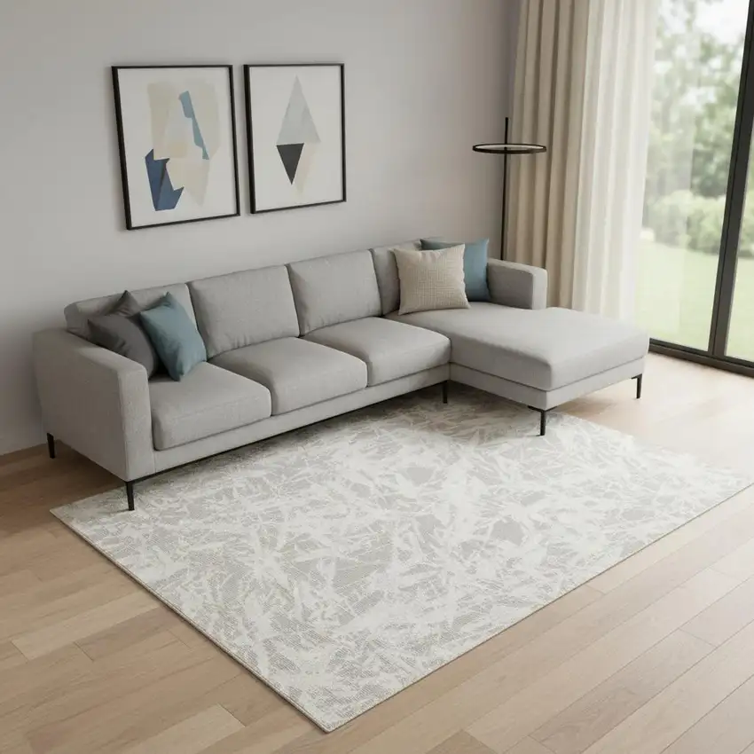 Gray Abstract Power Loom Area Rug Photo 1