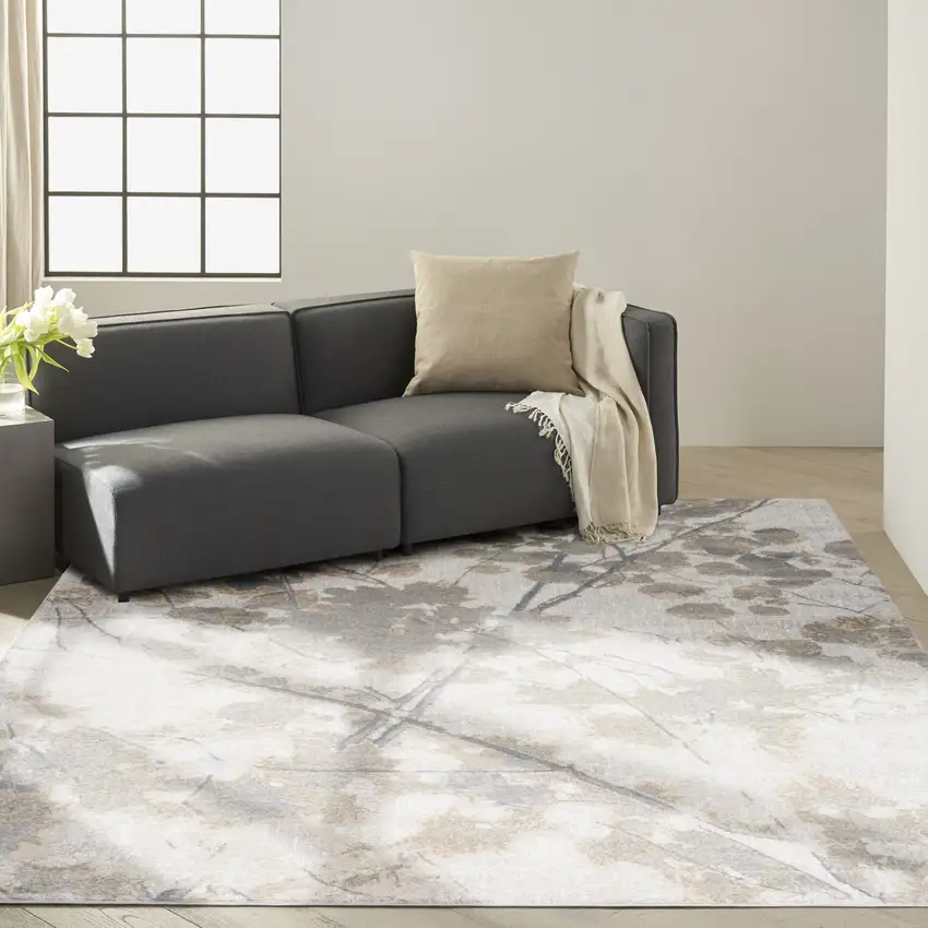 Gray Abstract Power Loom Area Rug Photo 6