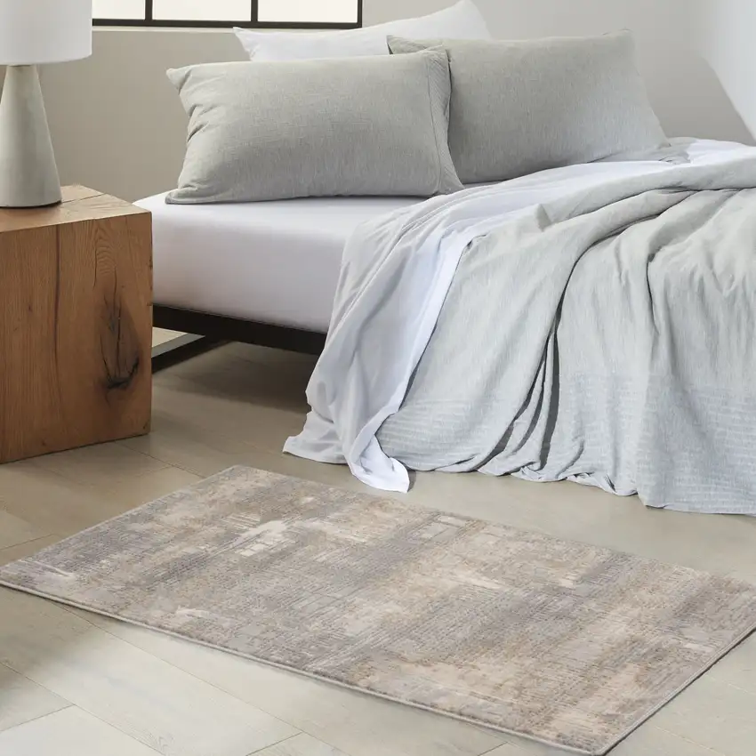 Gray Abstract Power Loom Area Rug Photo 5