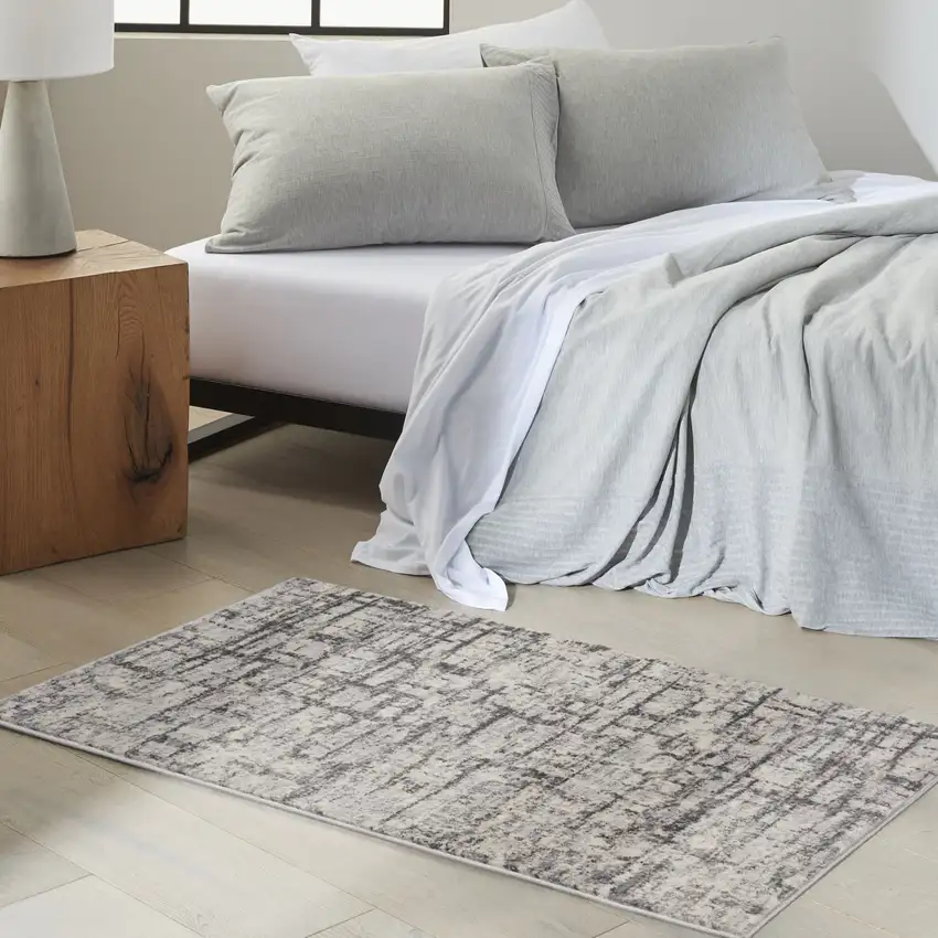 Gray Abstract Power Loom Area Rug Photo 5