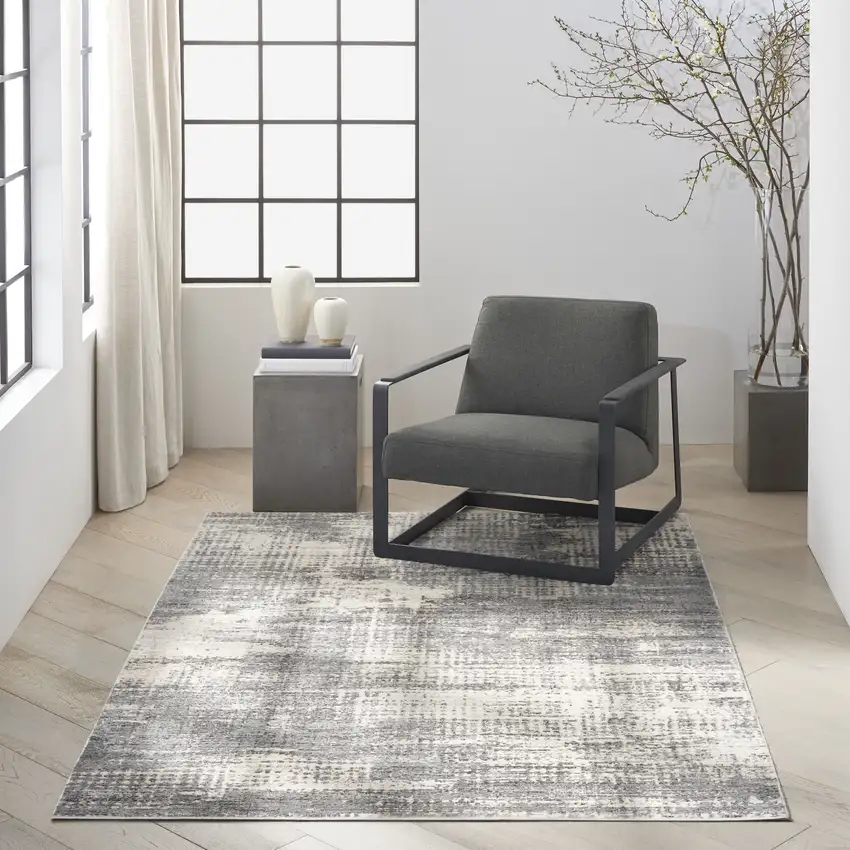 Gray Abstract Power Loom Area Rug Photo 5