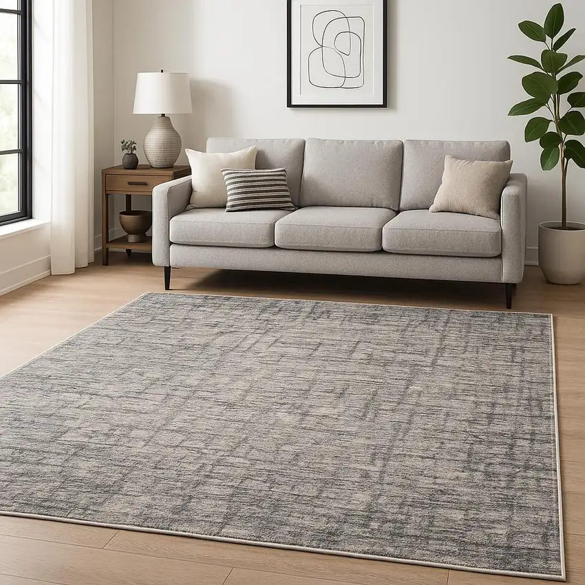 Gray Abstract Power Loom Area Rug Photo 1
