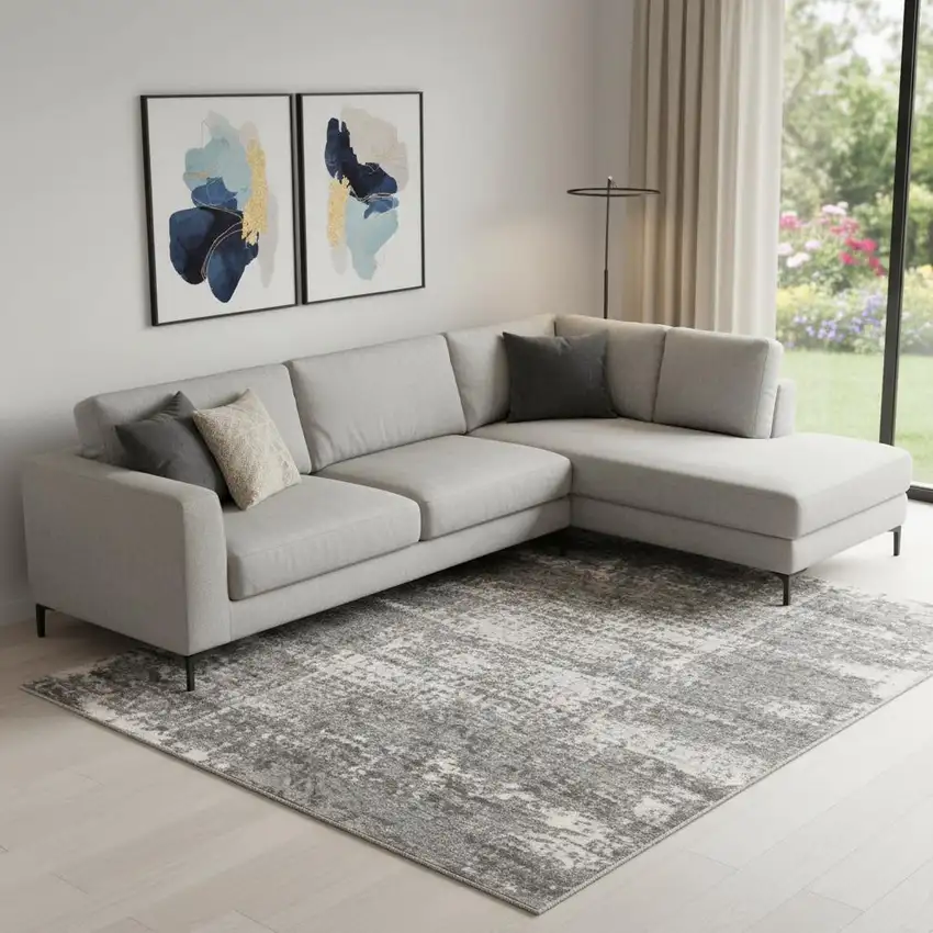 Gray Abstract Power Loom Area Rug Photo 1