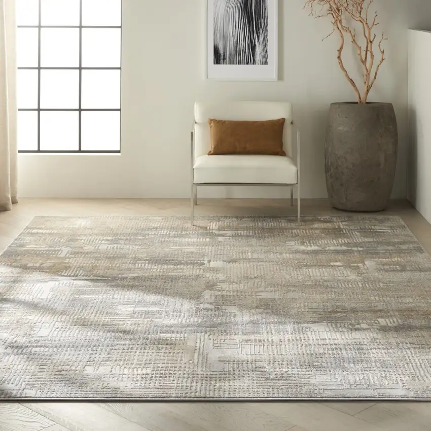 Gray Abstract Power Loom Area Rug Photo 4