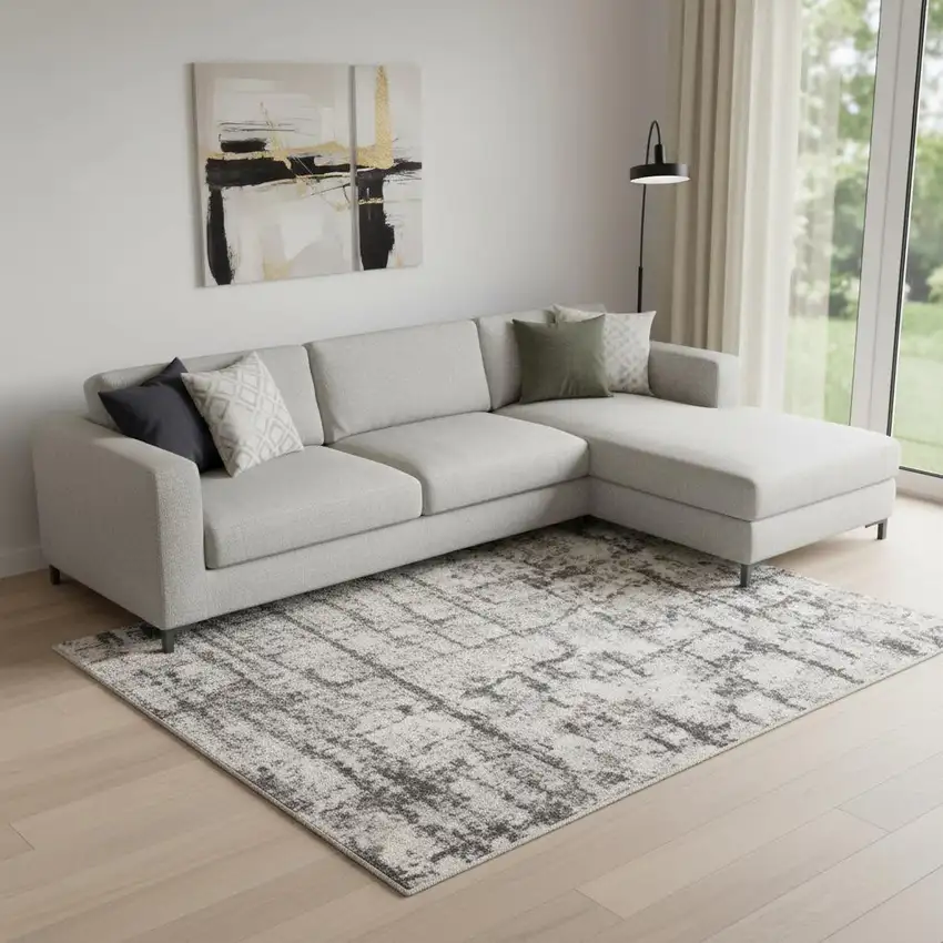 Gray Abstract Power Loom Area Rug Photo 1