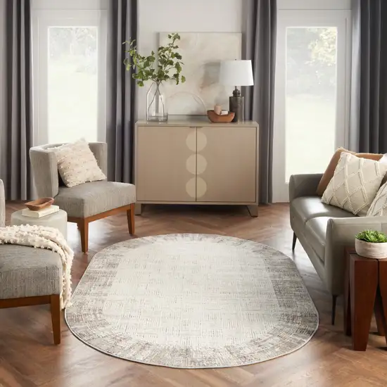 Gray Abstract Oval Rug Photo 7