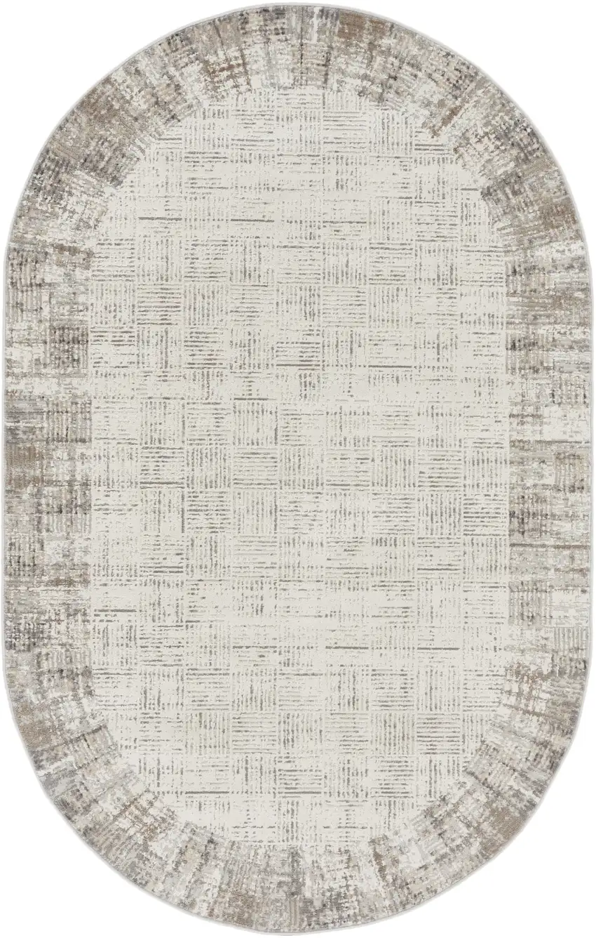 Gray Abstract Oval Rug Photo 1