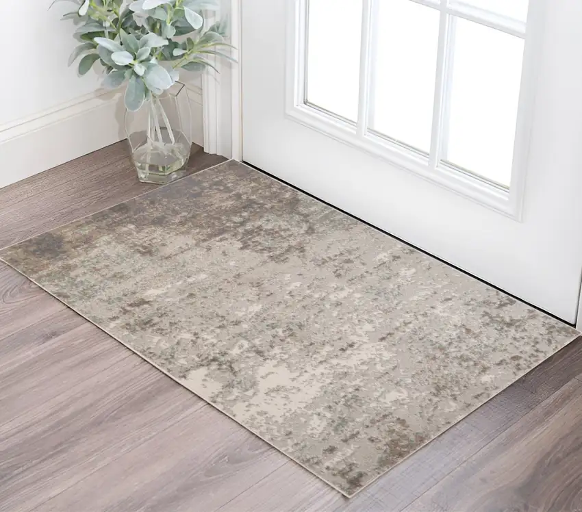 Gray and Dark Gray Abstract Power Loom Area Rug Photo 1
