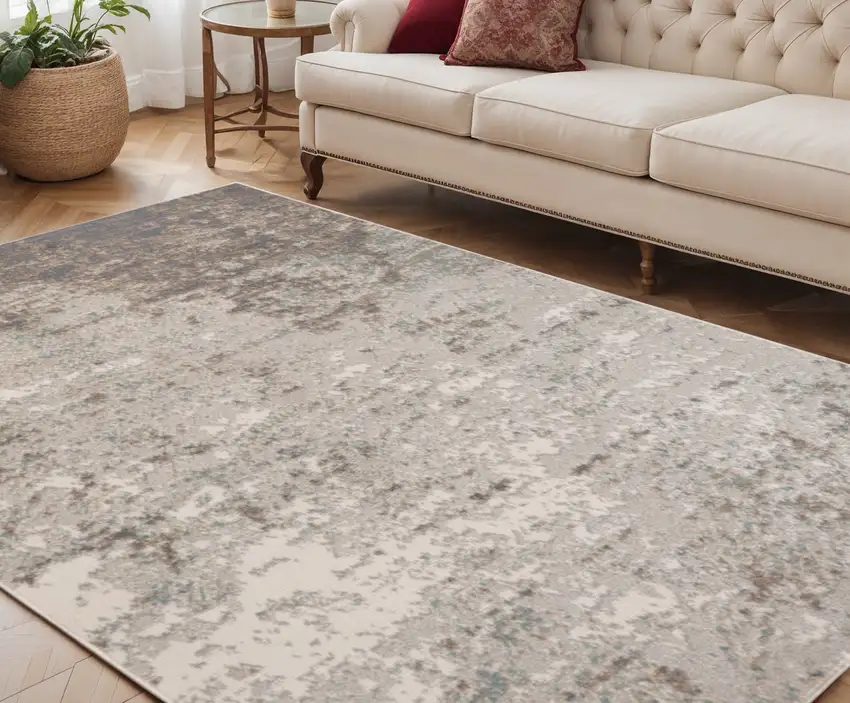 Gray and Dark Gray Abstract Power Loom Area Rug Photo 1