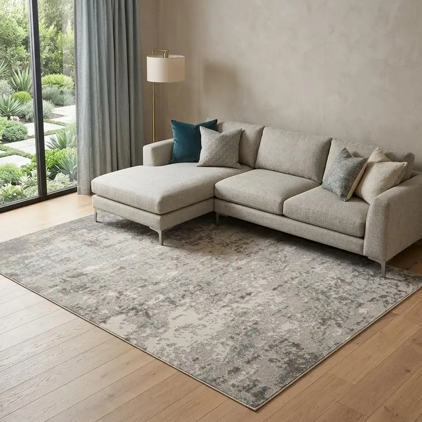 Gray And Ivory Abstract Area Rug Photo 1