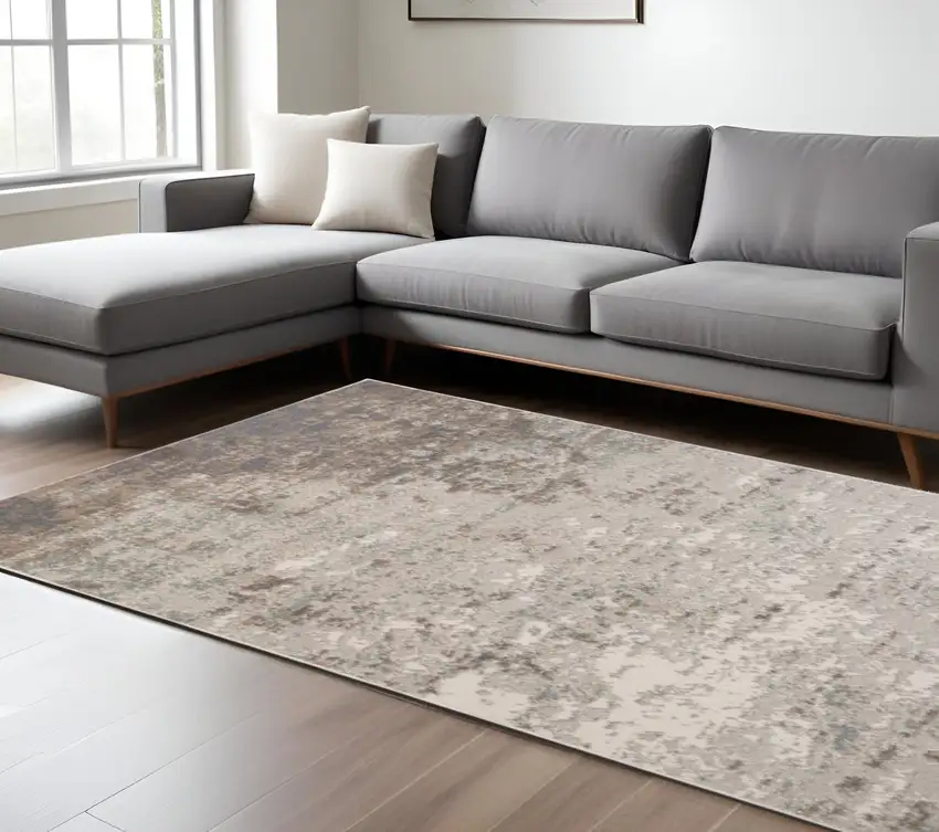 Gray and Dark Gray Abstract Power Loom Area Rug Photo 1