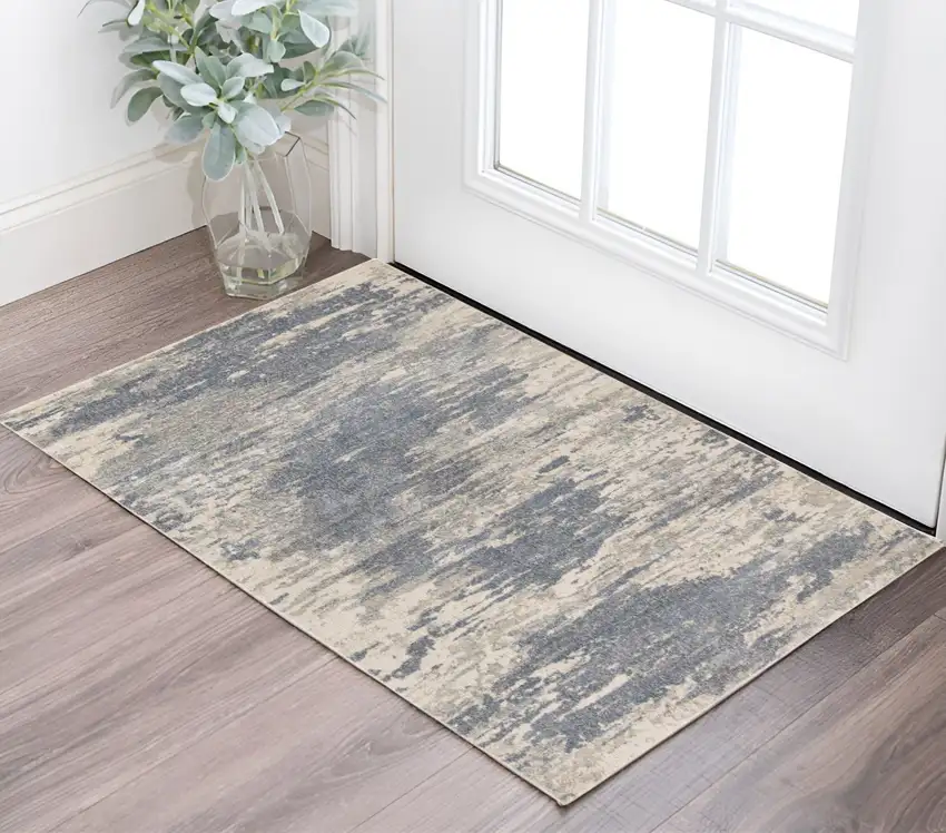 Ivory Blue and Gray Abstract Power Loom Area Rug Photo 1