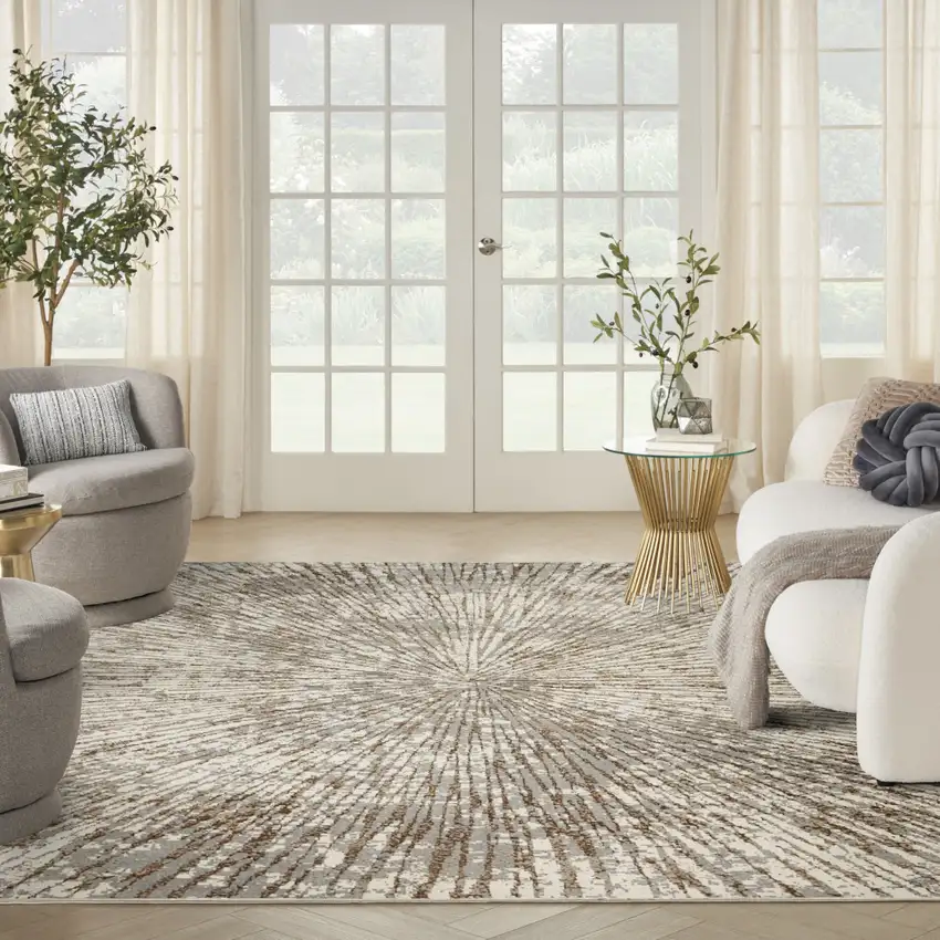 Gray And Brown Abstract Area Rug Photo 6
