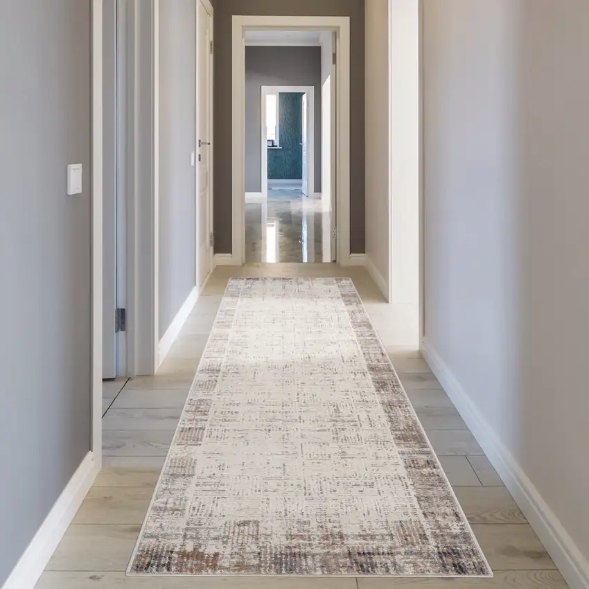 14' Gray Abstract Runner Rug Photo 5