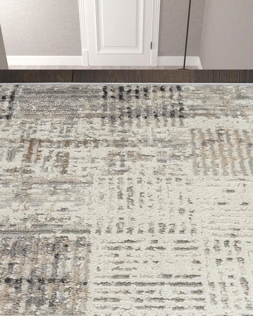 Gray Abstract Power Loom Runner Rug Photo 2