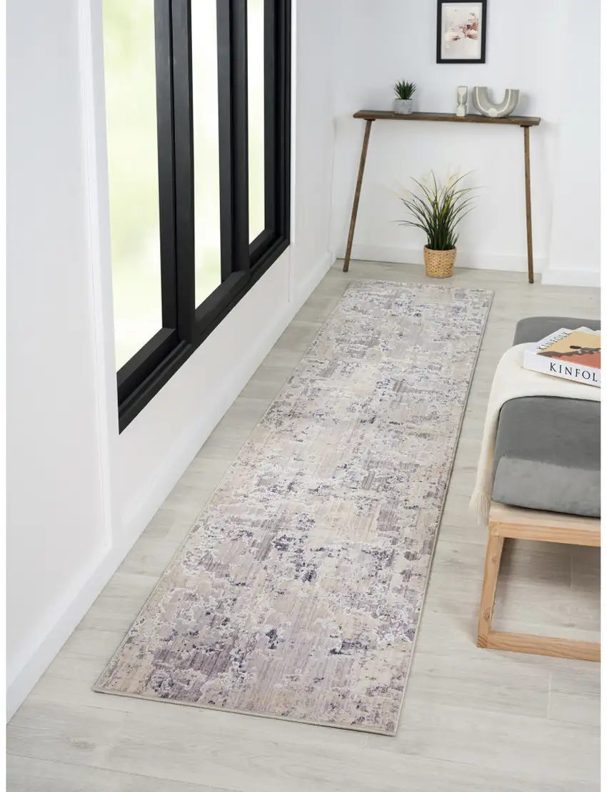 Gray Abstract Runner Rug Photo 8