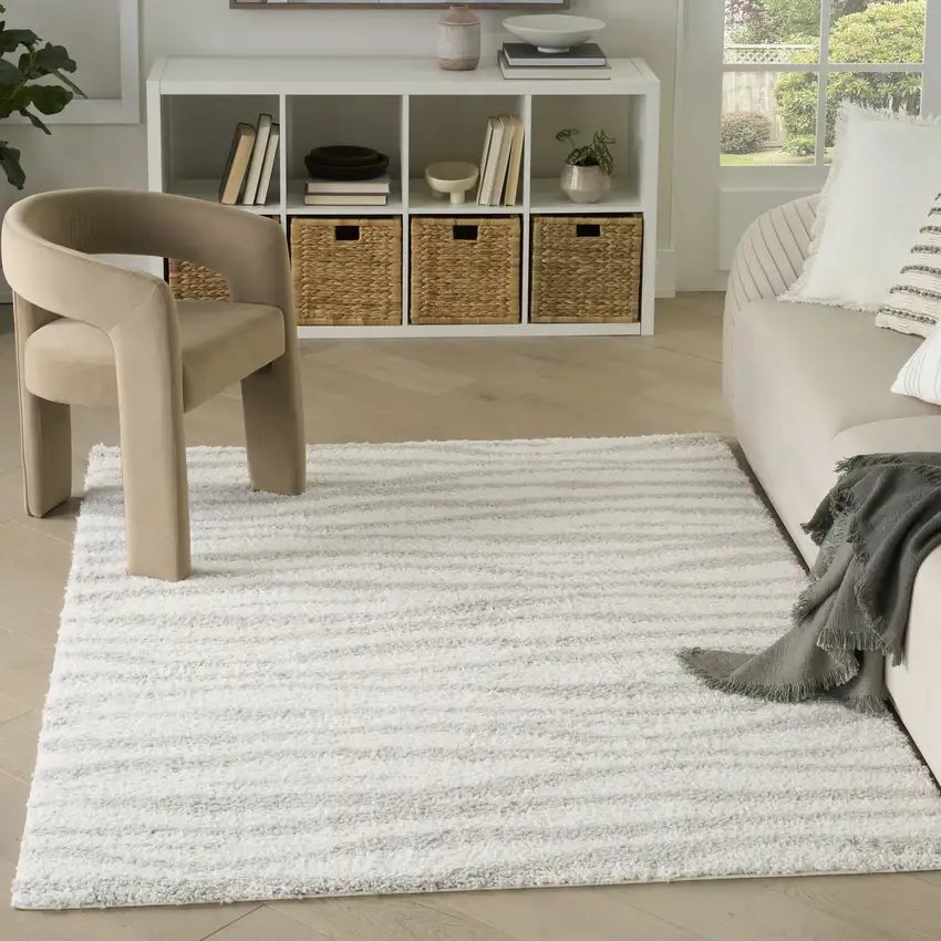 Gray Abstract Shag Power Loom Area Rug Photo 5