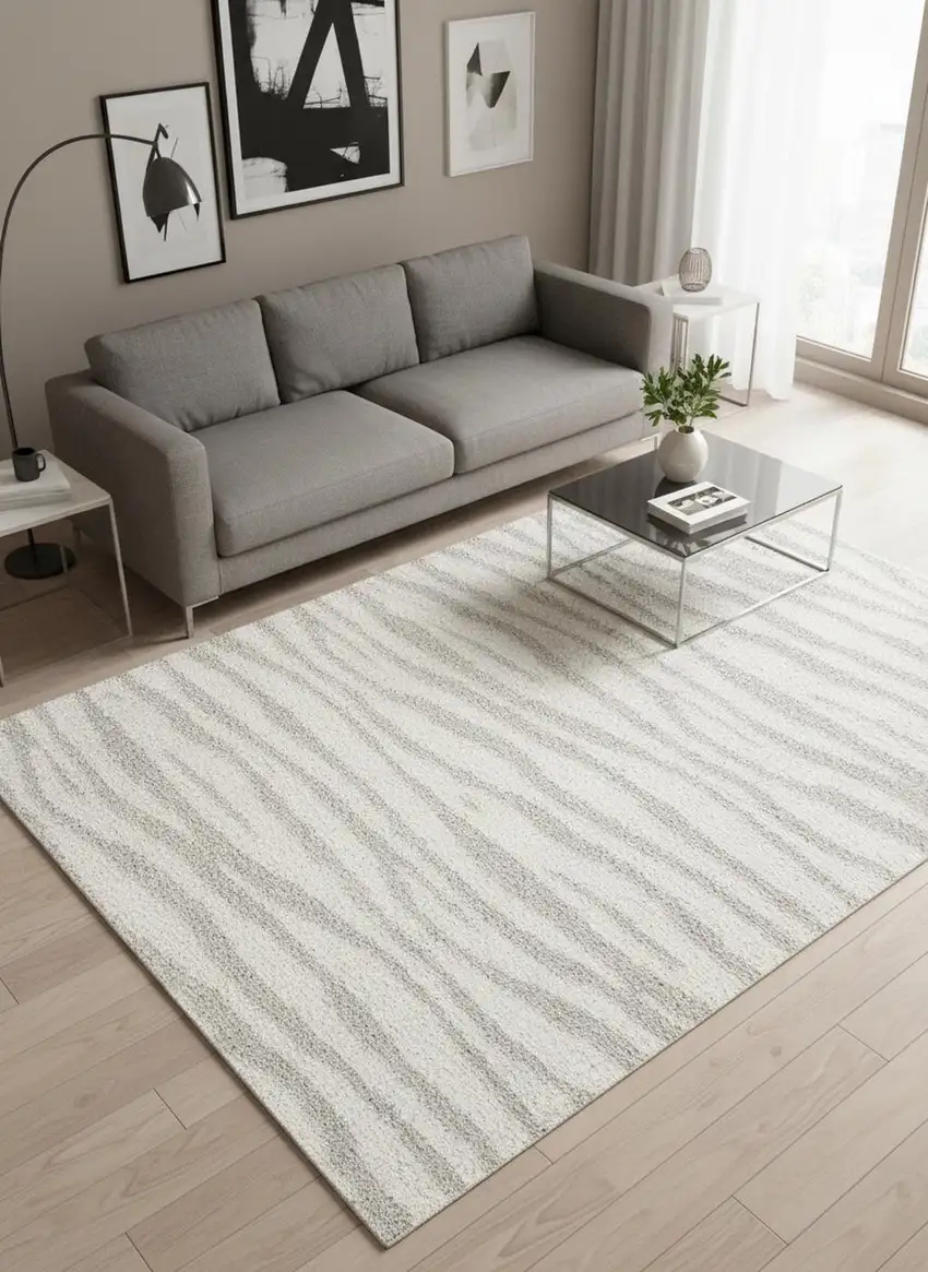 Gray Abstract Shag Power Loom Area Rug Photo 1